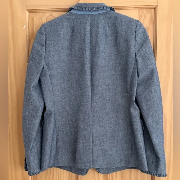 NWOT J. Crew Regent Single Button Blue Chambray Ruffle Blazer Women's Size 8 - Picture 6 of 16